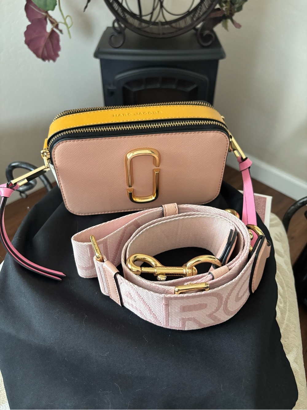 Marc Jacobs Pink and Yellow Snapshot Crossbody Bag with Detachable Strap